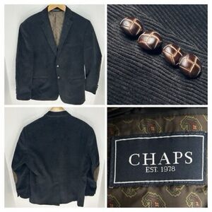 Chaps Blazer Jacket Corduroy Black with Brown Elbow Patches Sz 38R